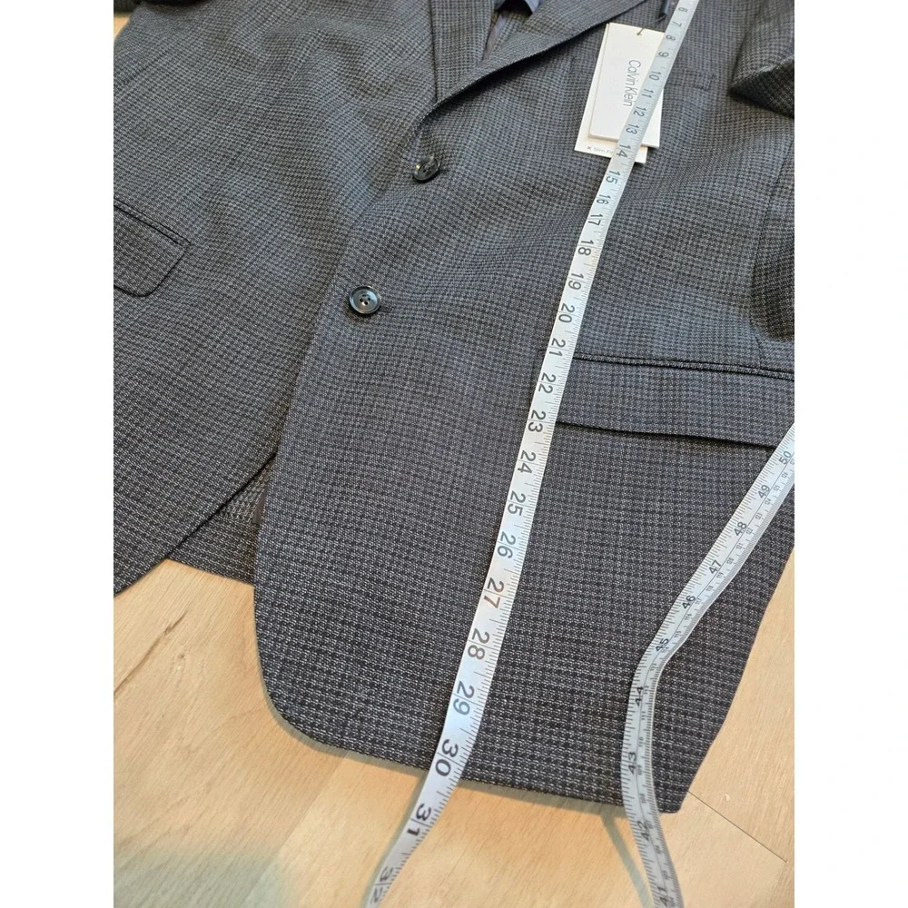 Calvin Klein X Slim Fit Grey Micro Houndstooth Wool Blend Blazer Jacket 46R NEW